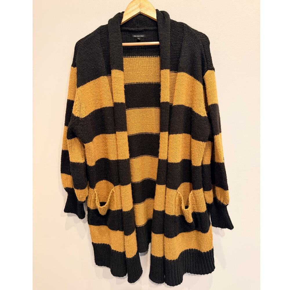 Who What Wear Bumblebee Striped Open Front Cardigan Oversized Wool Blend Size L